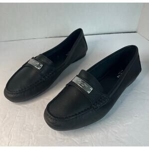 COACH Fredrica Black Leather Logo Slip On Driving Moccasin Comfort Loafer 7B